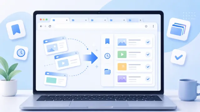 Chromeで開きっぱなしのページをあとで読むために整理するイメージ