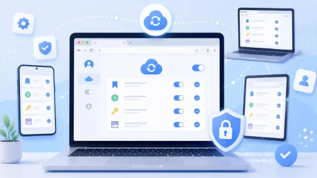 Chromeの同期設定を確認して安全に使うイメージ